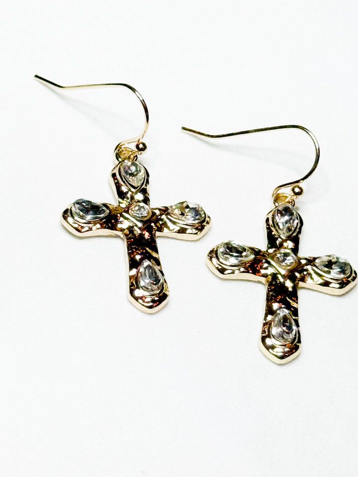Dangle Cross Rhinestone Earrings