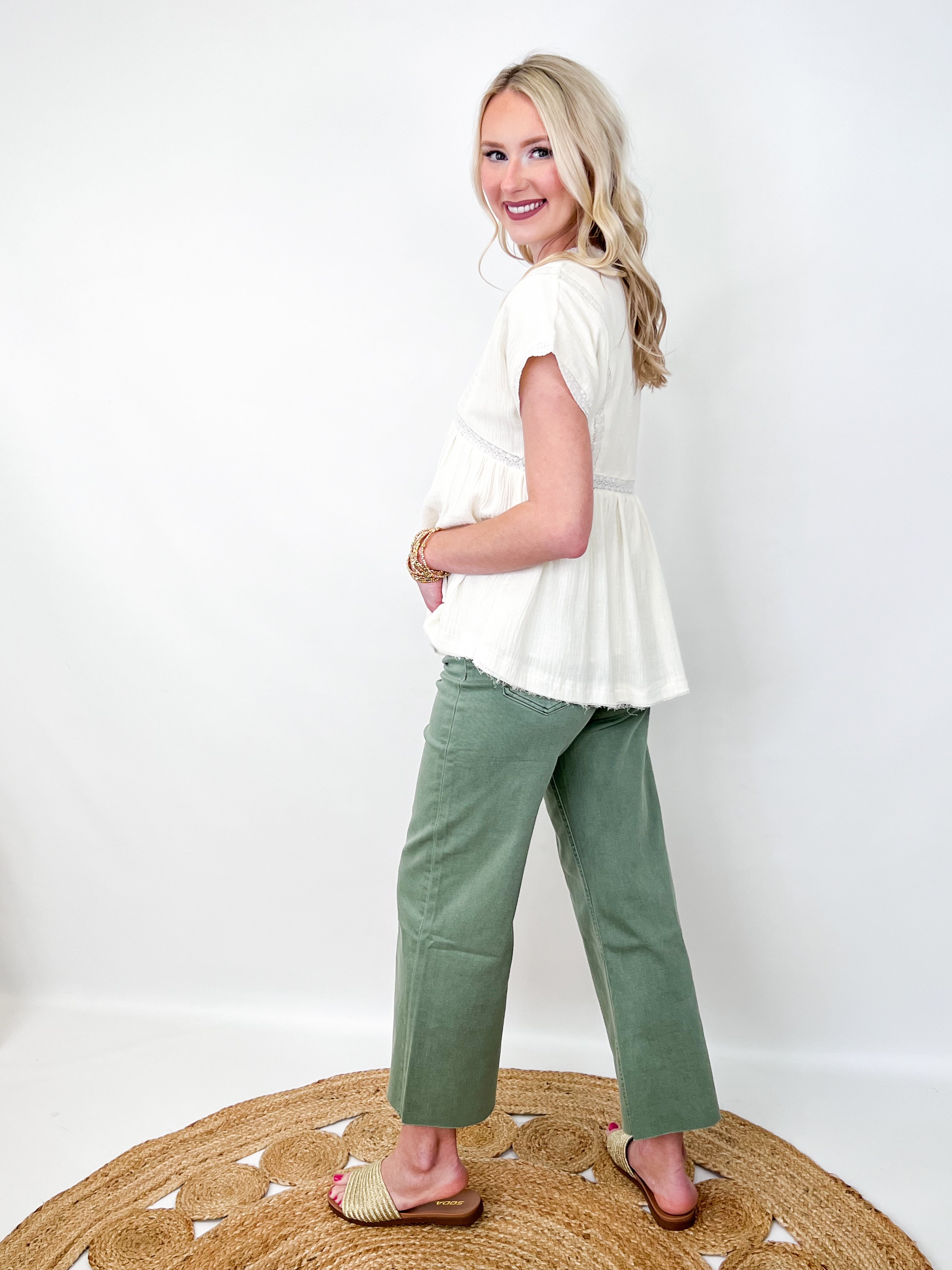 Armani - Army Green Wide Leg Cropped Jeans