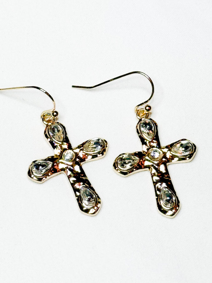 Dangle Cross Rhinestone Earrings