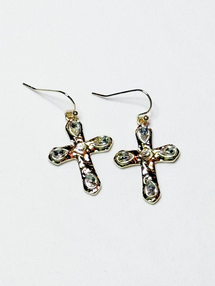 Dangle Cross Rhinestone Earrings