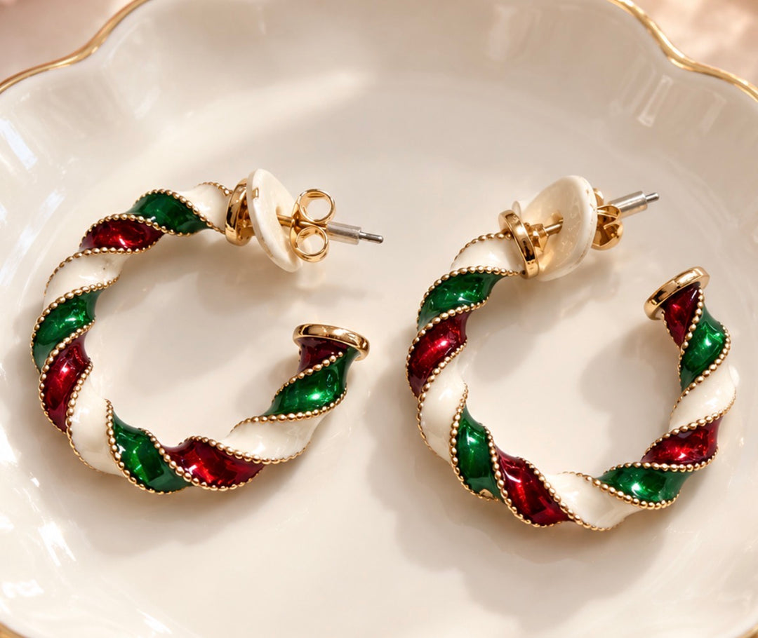 Twisted Christmas Hoop Earrings