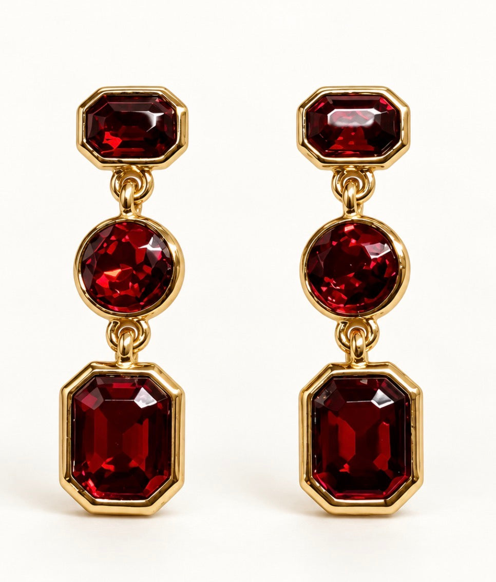 Rhea - Rhinestone Drop Earrings (Red)