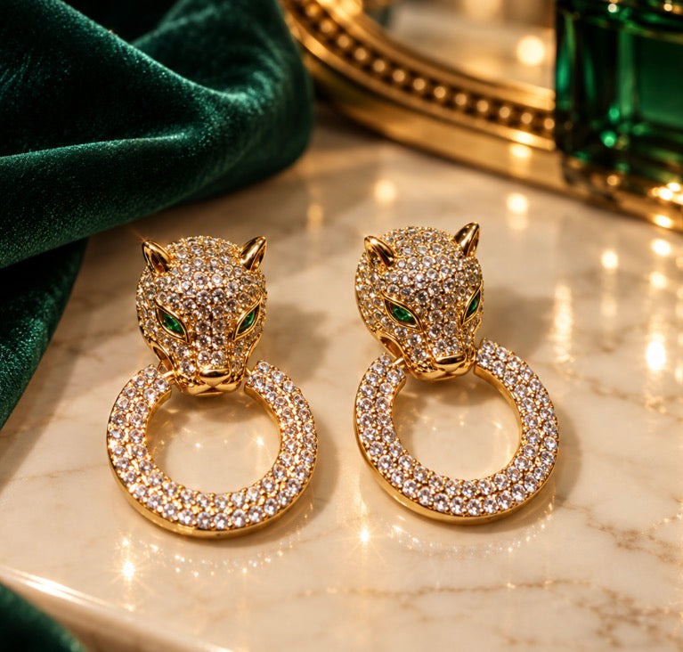 Pave Tiger Door Knocker Earrings