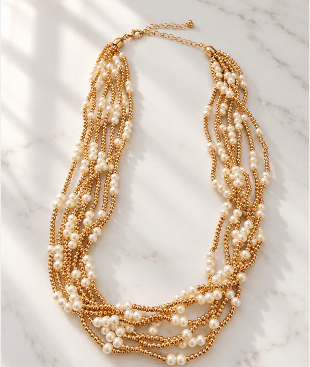 Ariel - Gold Beads & Pearl Necklace
