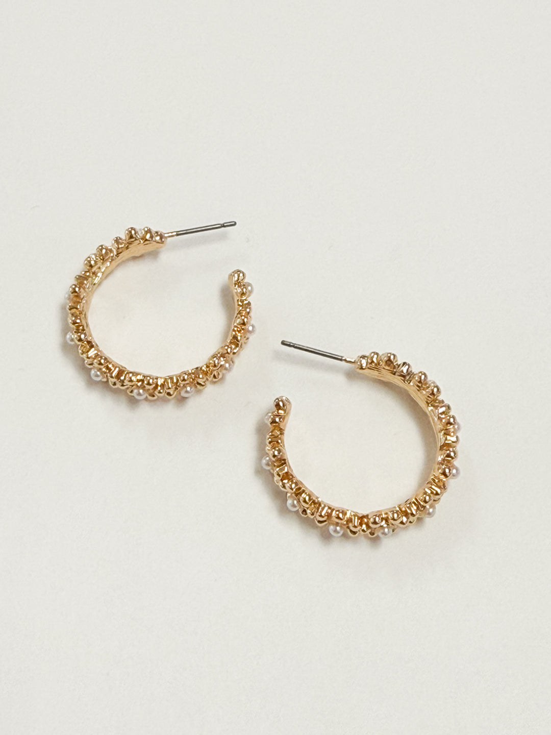 Cailey - Gold Pearl Detail Flower Hoops