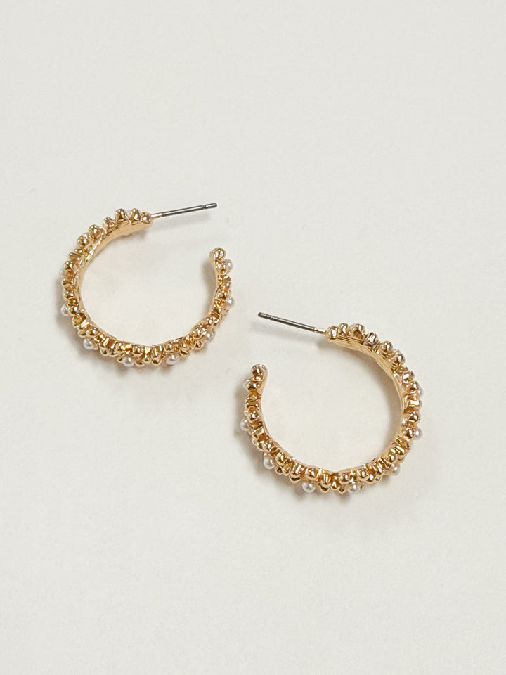 Cailey - Gold Pearl Detail Flower Hoops