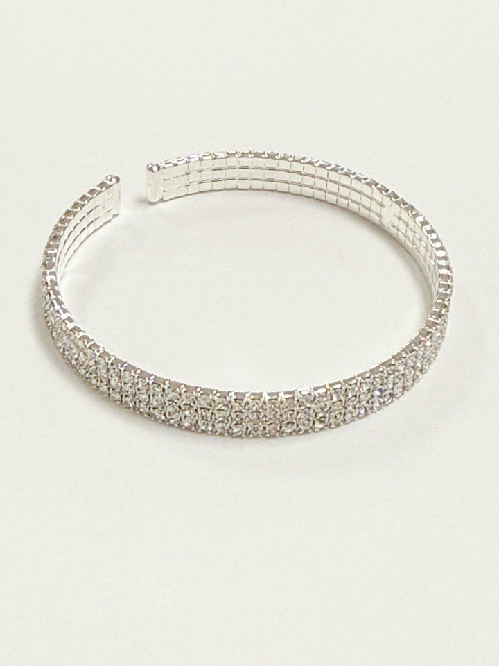 Rina - Silver Rhinestone Stretch Cuff