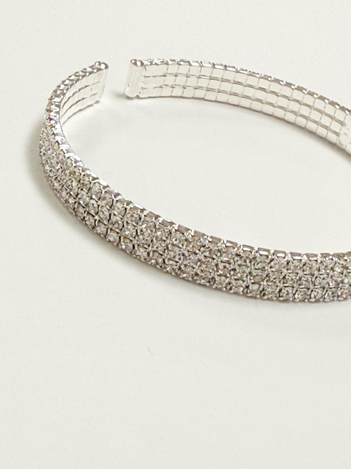 Rina - Silver Rhinestone Stretch Cuff