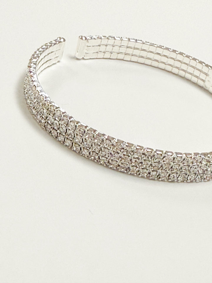 Rina - Silver Rhinestone Stretch Cuff