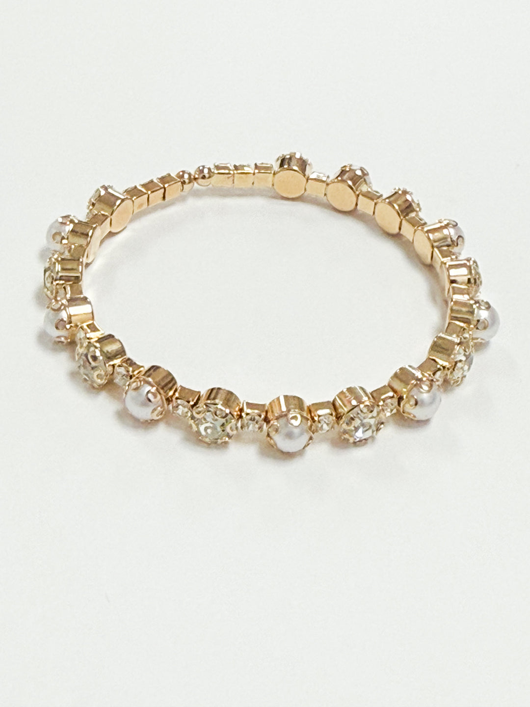 Robin - Gold Rhinestone + Pearl Stretch Cuff