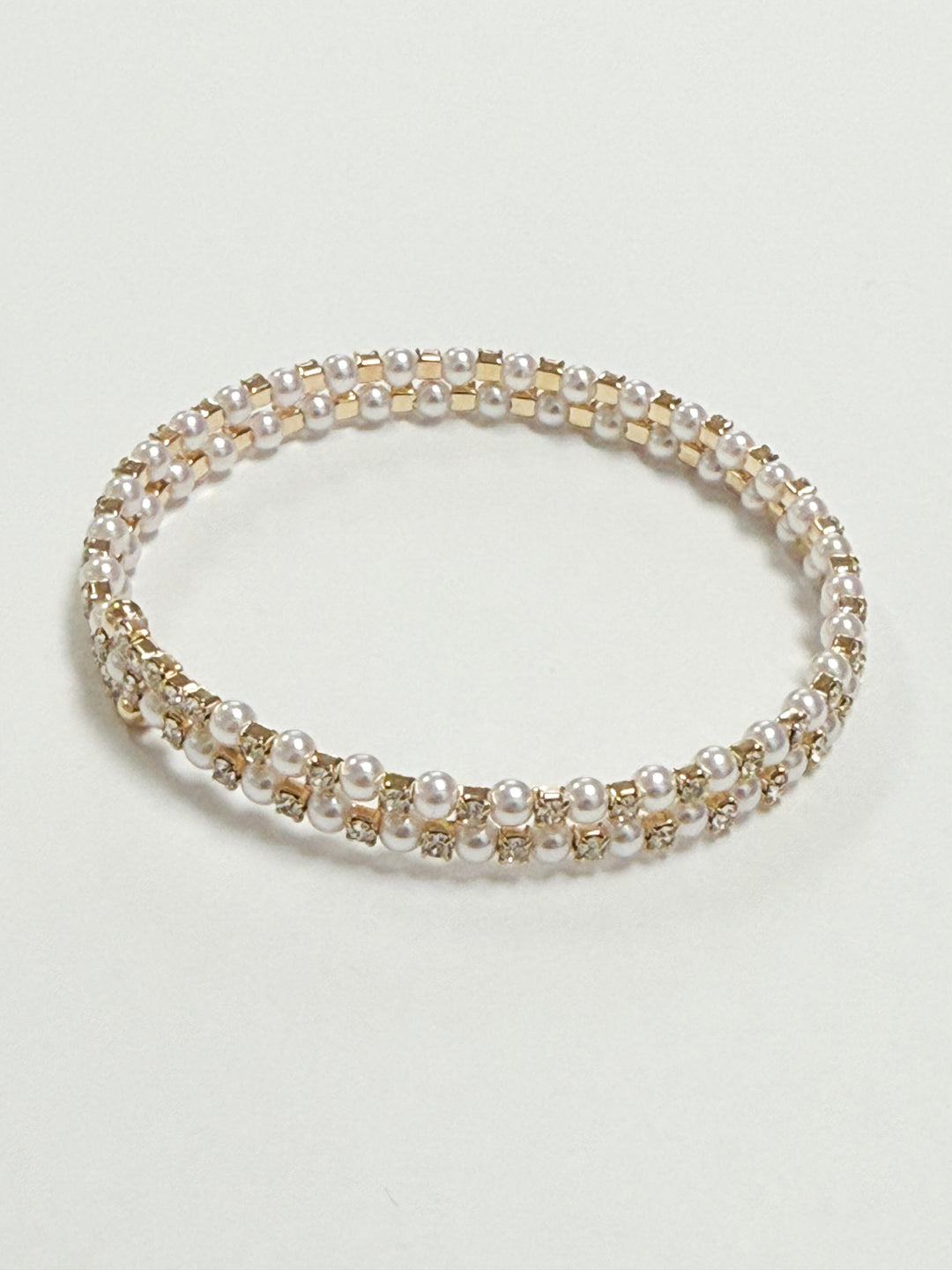 Jenna - Dainty Gold Rhinestone + Pearl Coil Stretch Bracelet