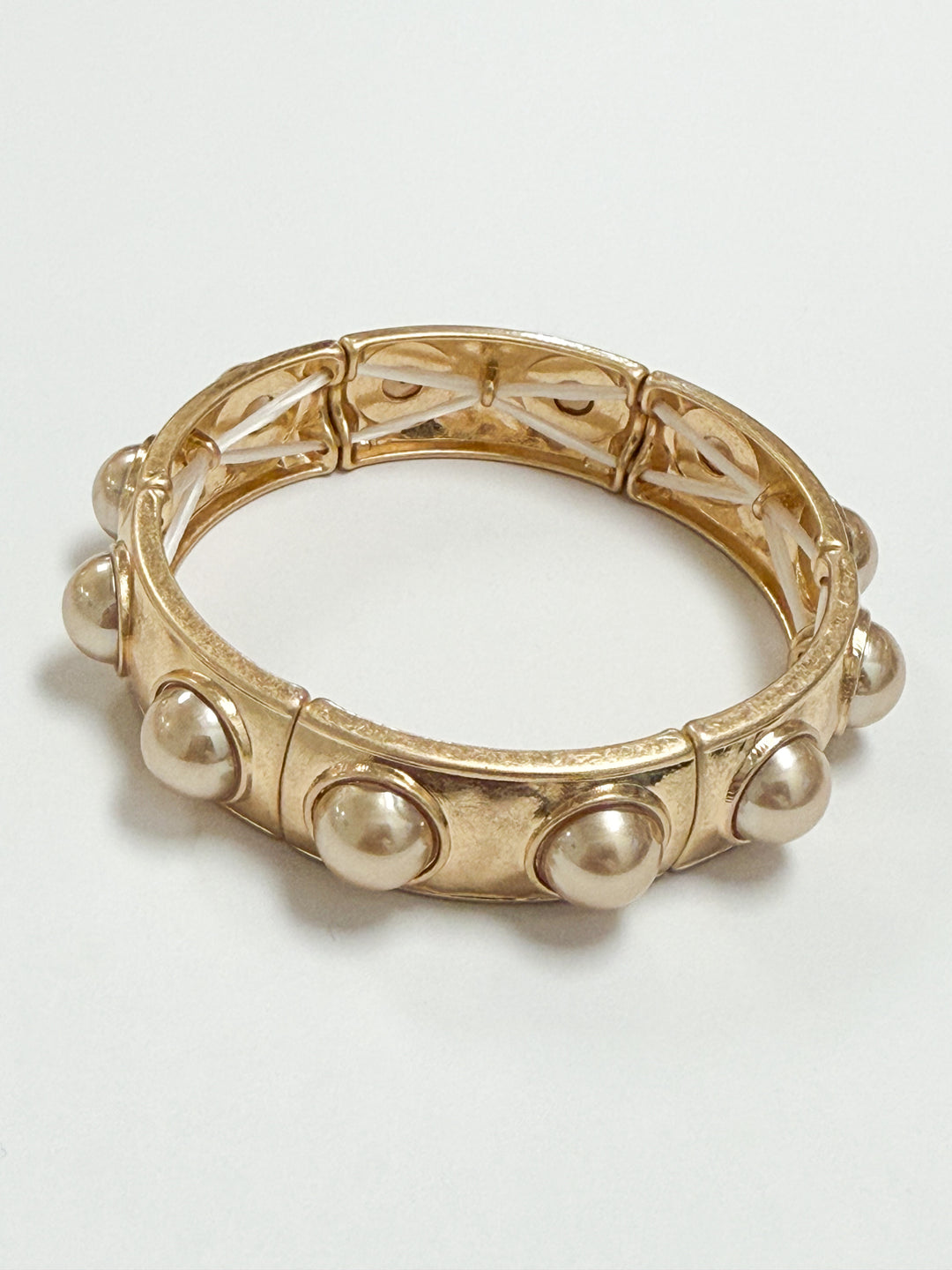 Nicole - Gold + Gold Pearl Elasticized Bangle