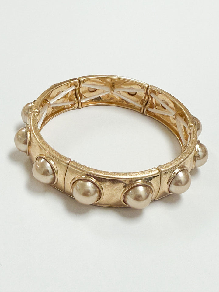 Nicole - Gold + Gold Pearl Elasticized Bangle