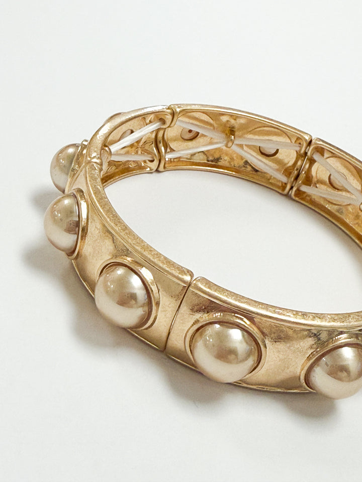 Nicole - Gold + Gold Pearl Elasticized Bangle