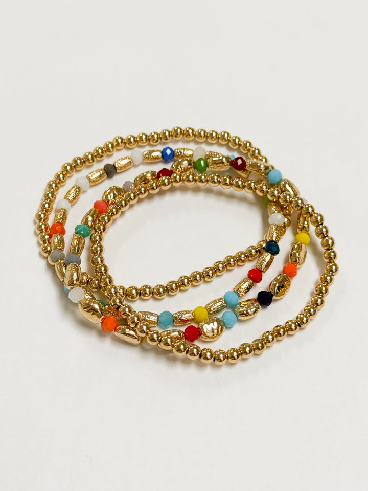 Karter - Gold + Multi Beaded Bracelet Set of 4 (Bright)