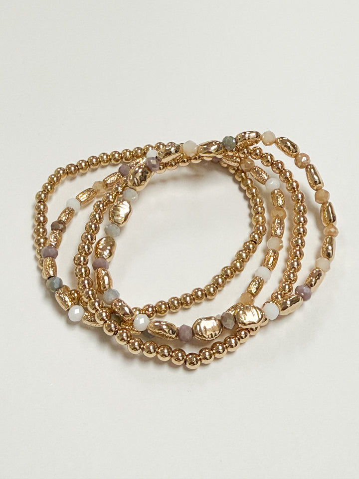 Karter - Gold + Multi Beaded Bracelet Set of 4 (Neutral)