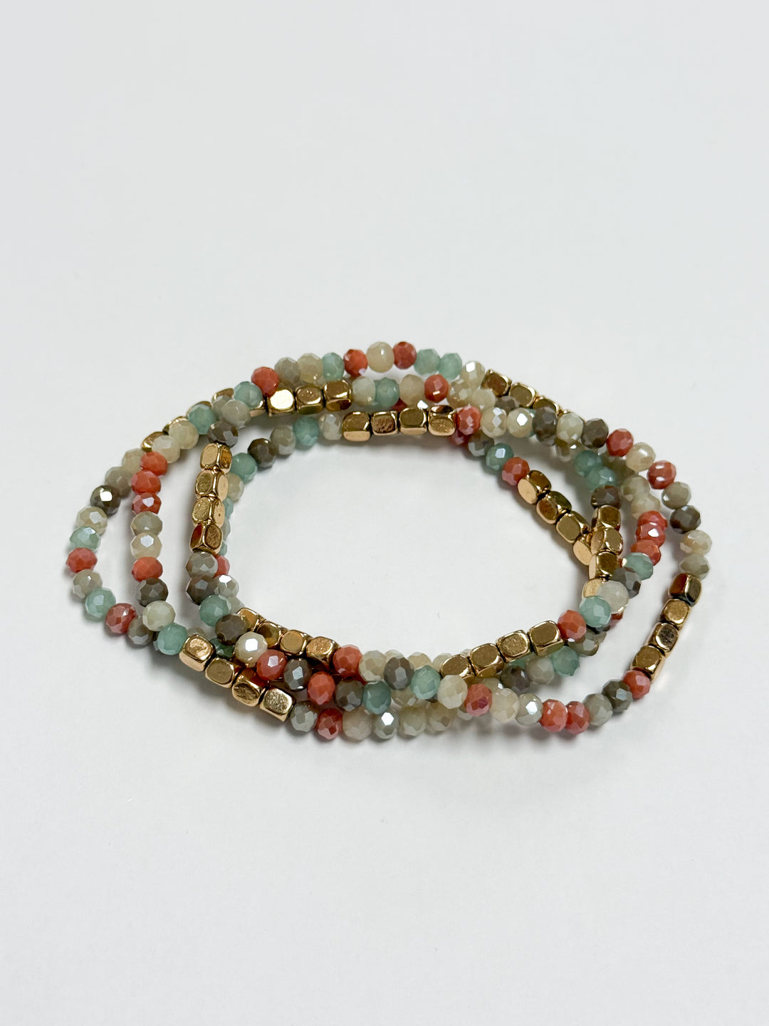 Celina - Gold + Muted Multi Beaded Bracelet Set of 4