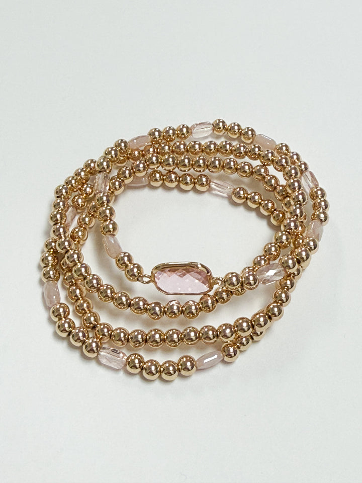 Destiny - Gold + Pink Beaded Bracelet Set of 4