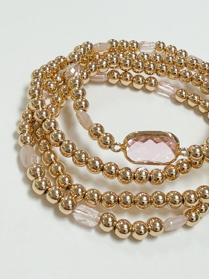 Destiny - Gold + Pink Beaded Bracelet Set of 4