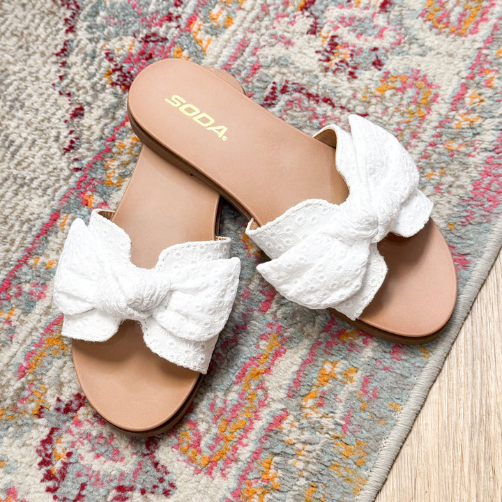 Wendi - White Eyelet Bow Sandals