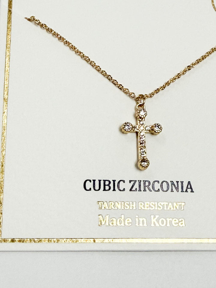 Eden - Dainty Gold Rhinestone Cross Necklace