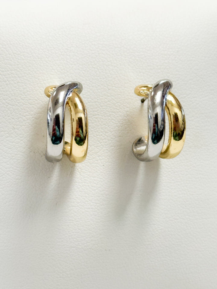 Daphne - Two Toned Crossed Hoop Earrings