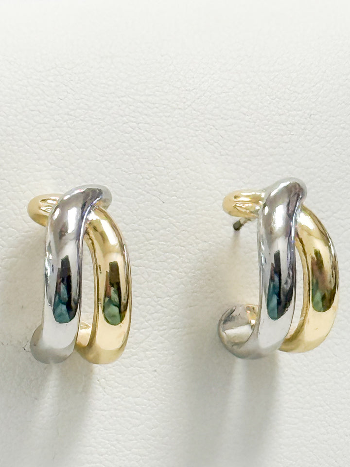 Daphne - Two Toned Crossed Hoop Earrings