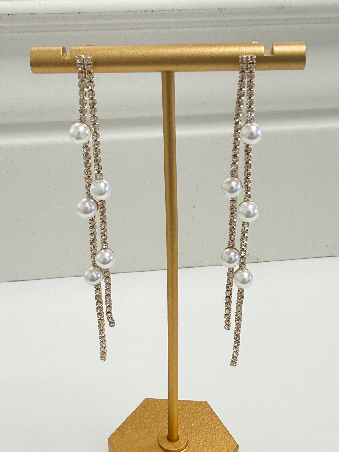 Stacie - Pearl + Rhinestone Drop Earrings