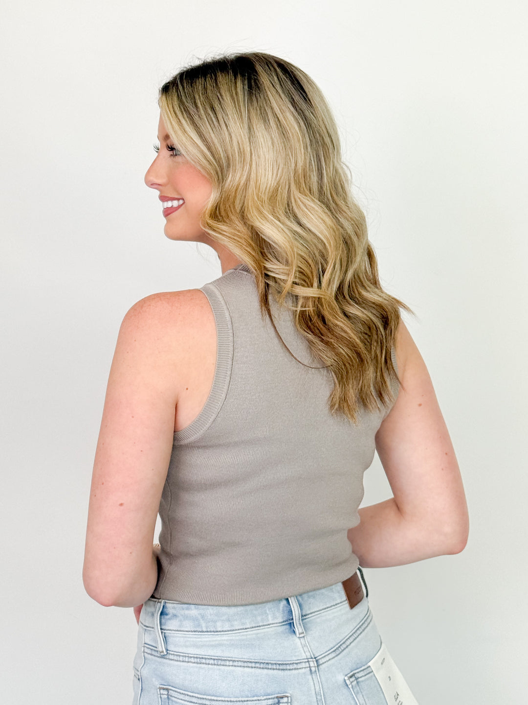 Abby - Sleeveless Knit Tank (Taupe)