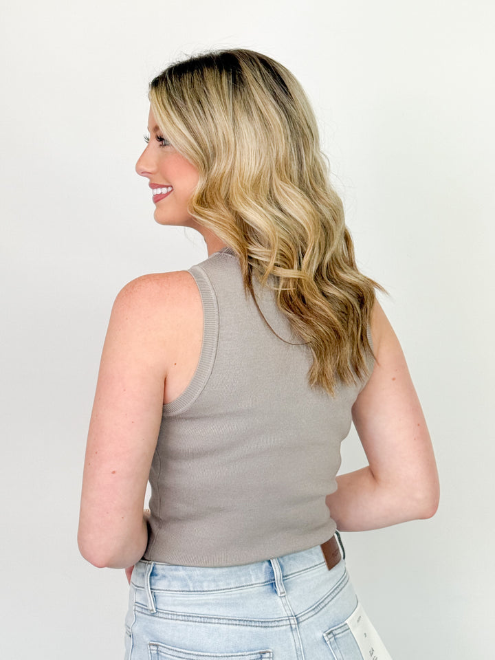 Abby - Sleeveless Knit Tank (Taupe)