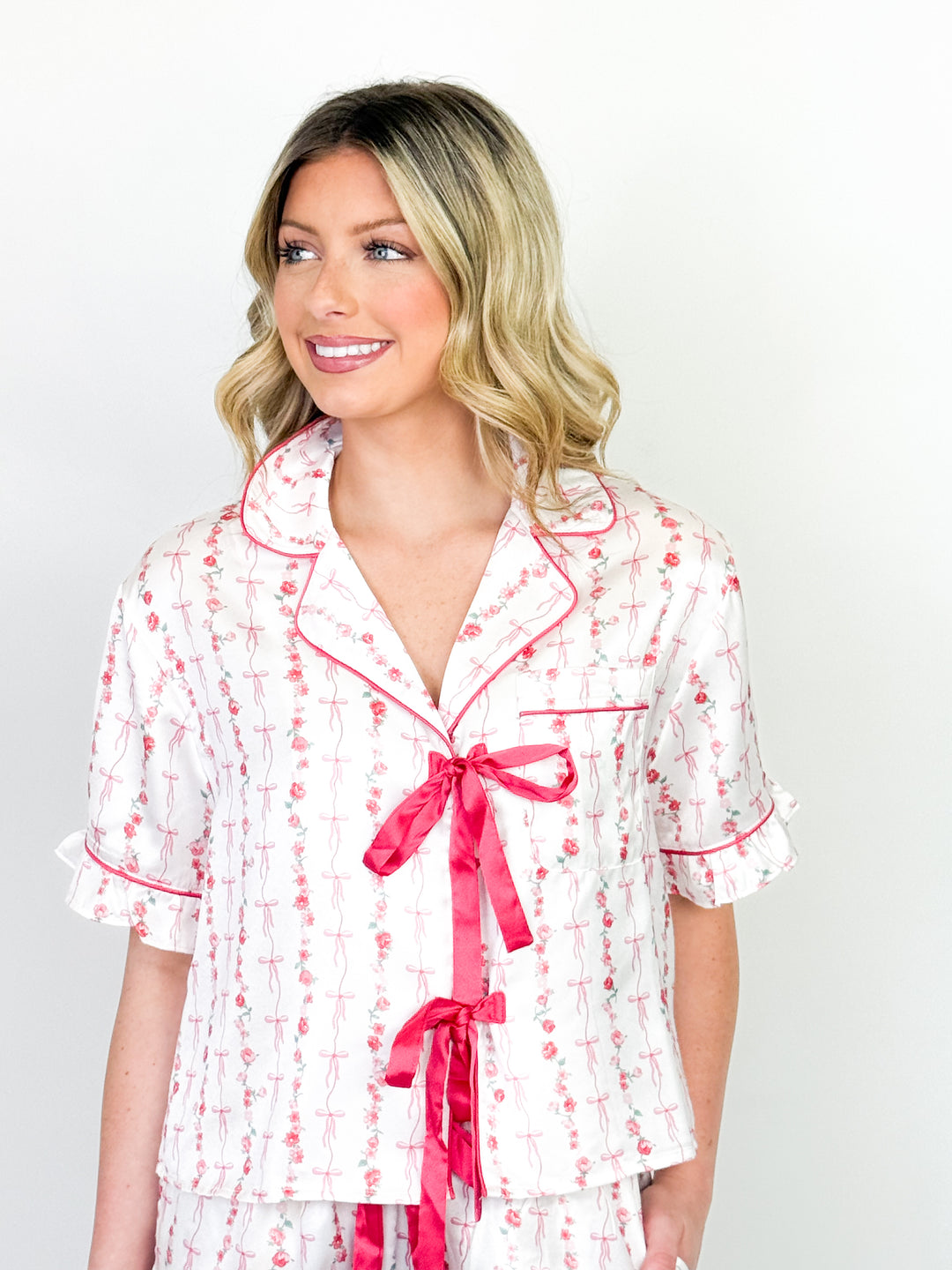 Marie - Pink Floral Satin Pajamas