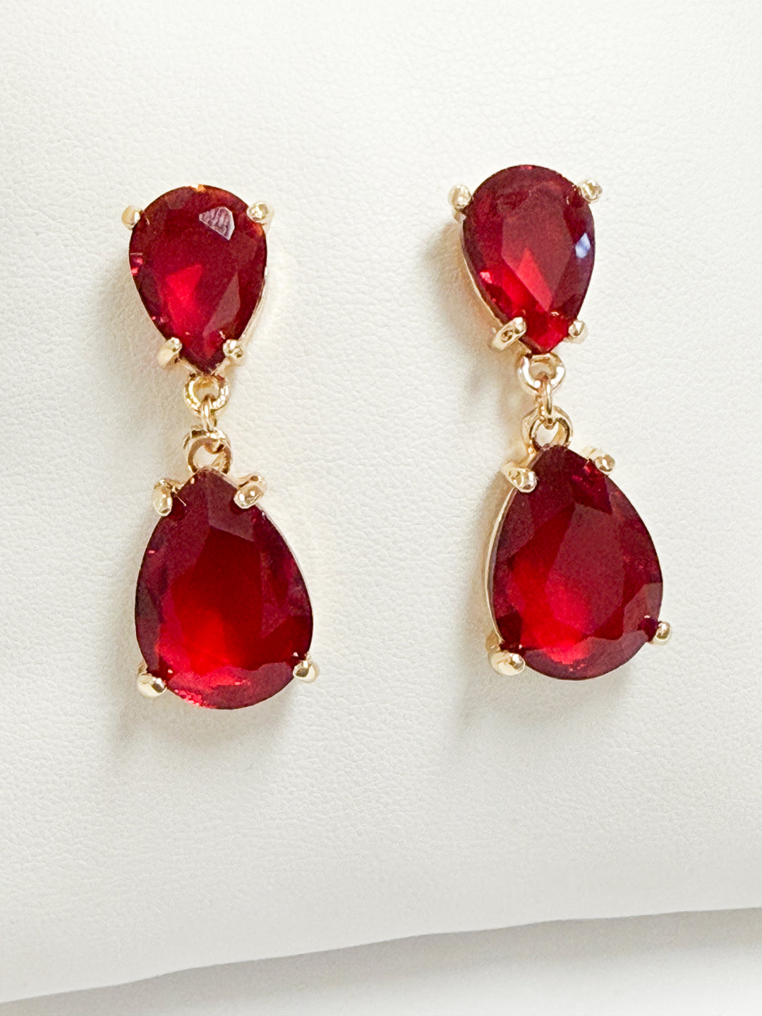Sylvie - Red Rhinestone Teardrop Statement Earrings
