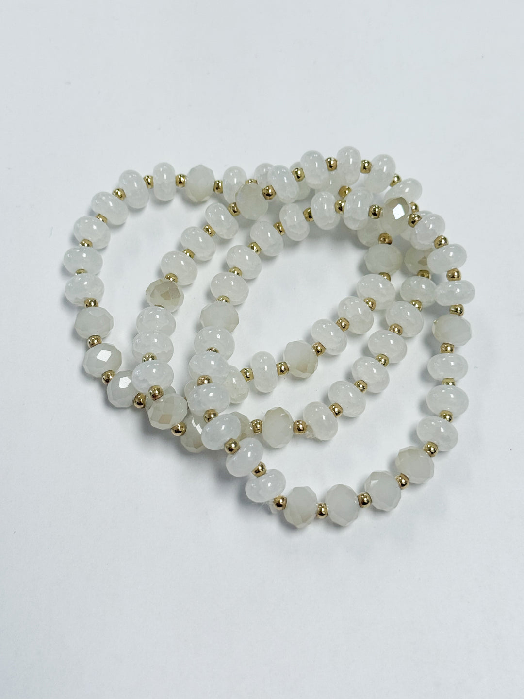 Emery - Disc Beaded Bracelet Set (White)