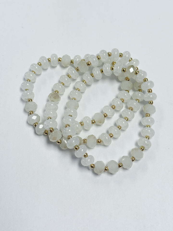 Emery - Disc Beaded Bracelet Set (White)