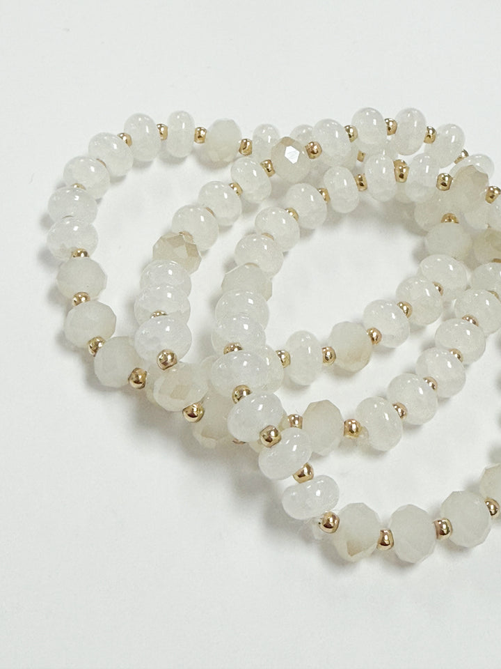 Emery - Disc Beaded Bracelet Set (White)