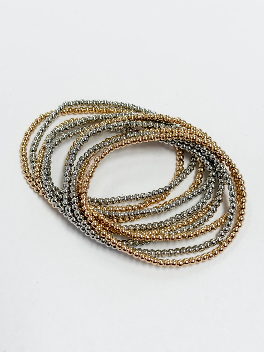 Jade - Gold + Silver Beaded Bracelet Set of 10