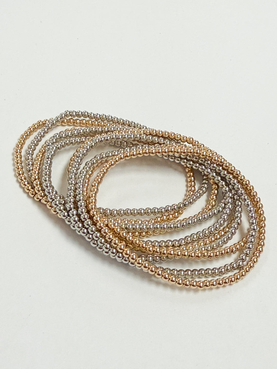 Jade - Gold + Silver Beaded Bracelet Set of 10