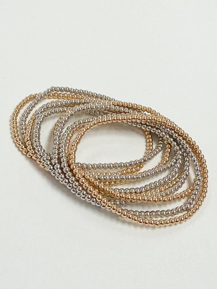 Jade - Gold + Silver Beaded Bracelet Set of 10