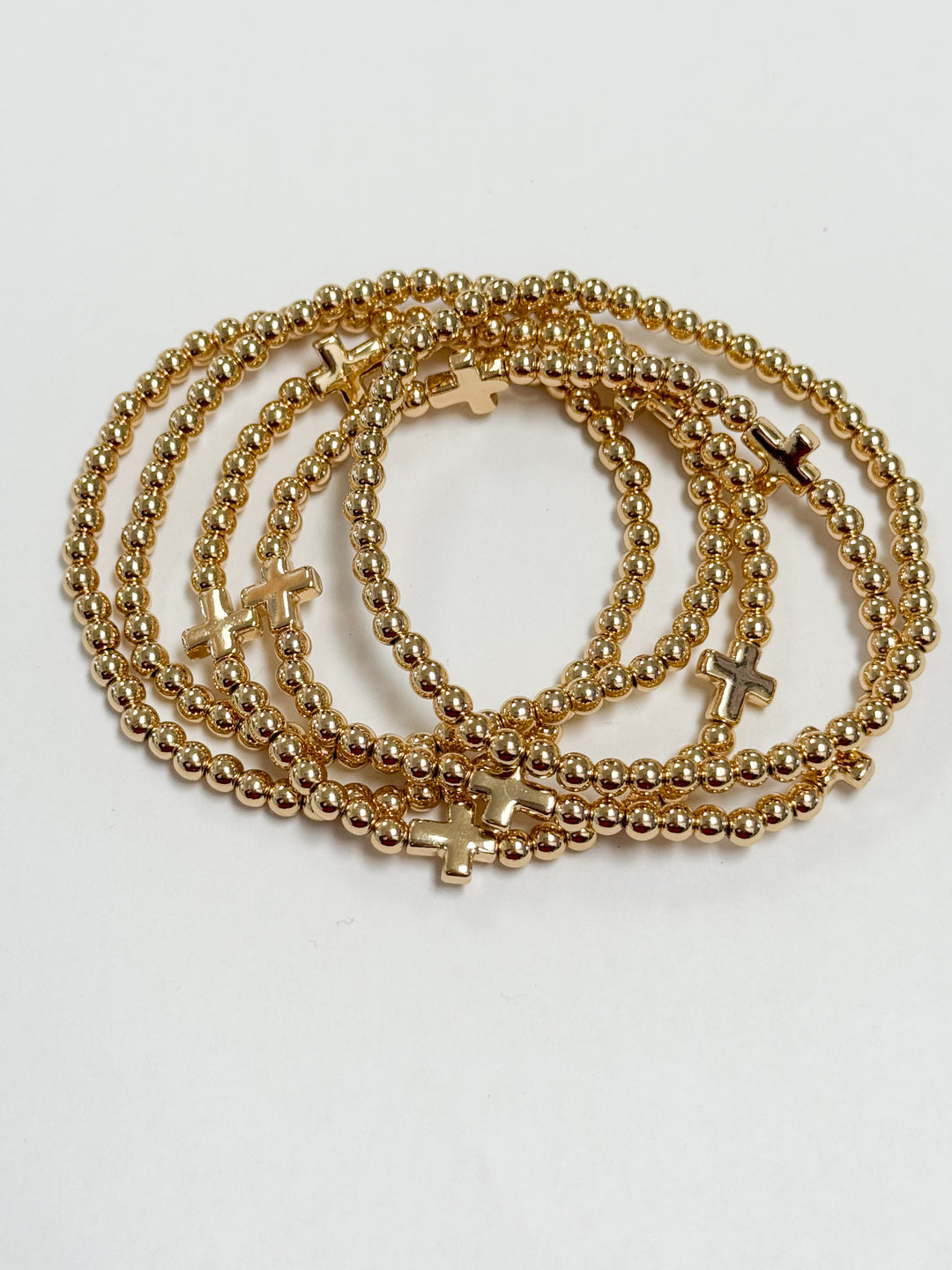 Harlow - Gold Beaded Cross Bracelets (Set of 5)