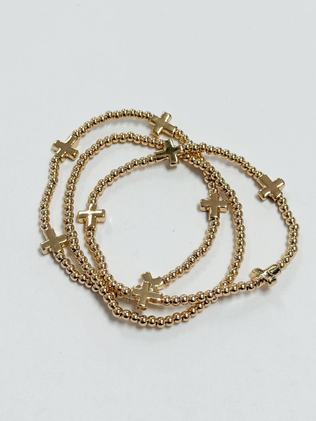 Noa - Gold Beaded Cross Bracelets (Set of 5)