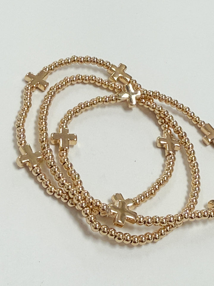 Noa - Gold Beaded Cross Bracelets (Set of 5)