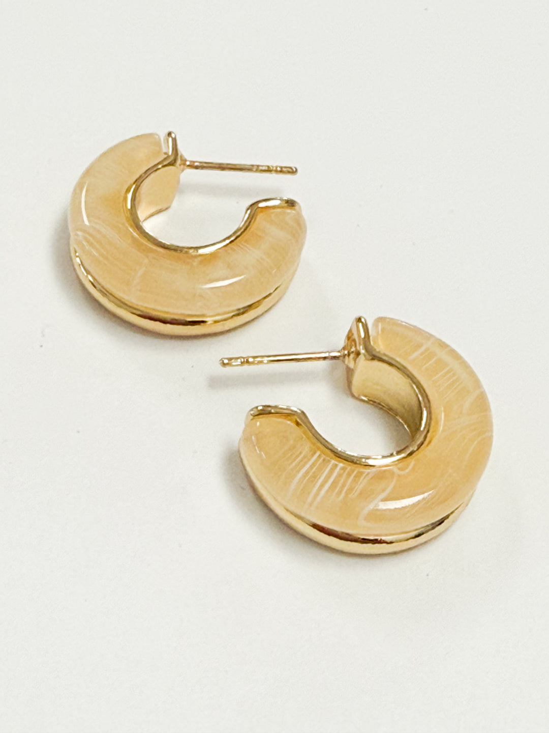 Rayna - Beige Acrylic + Gold Hoops