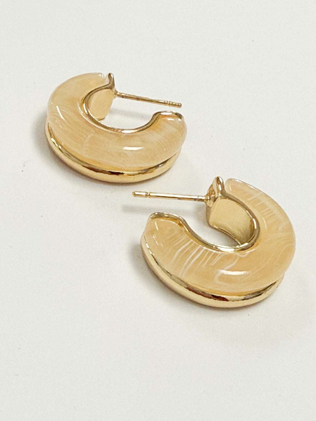 Rayna - Beige Acrylic + Gold Hoops