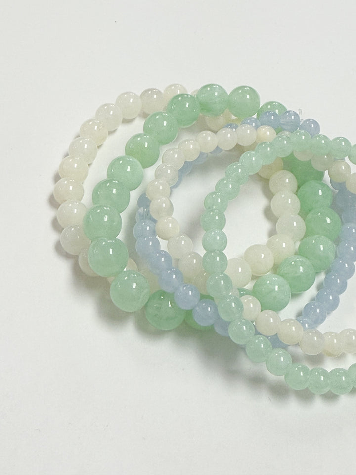 Emilia - Pastel Green, Blue, + White Beaded Bracelet Set