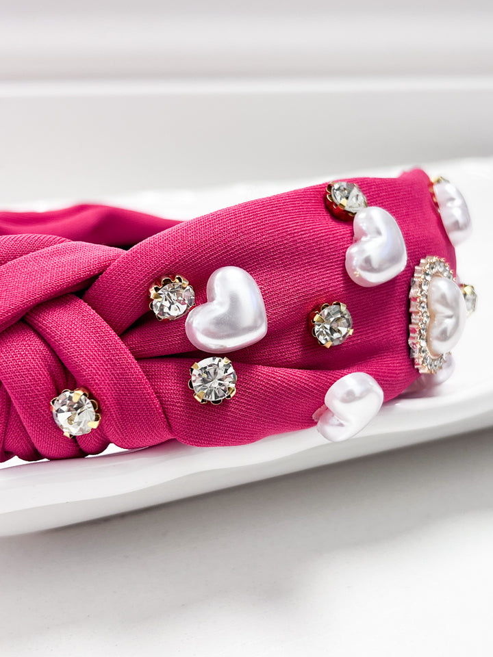 Pearl Heart Headband - Raspberry Pink