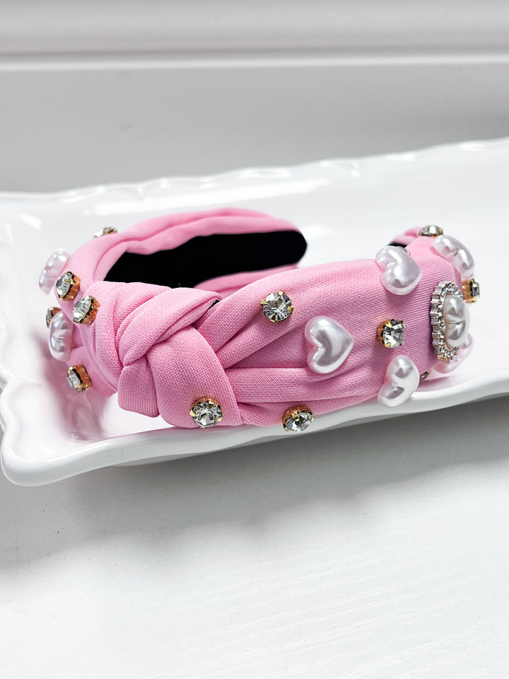 Pearl Heart Headband - Pink