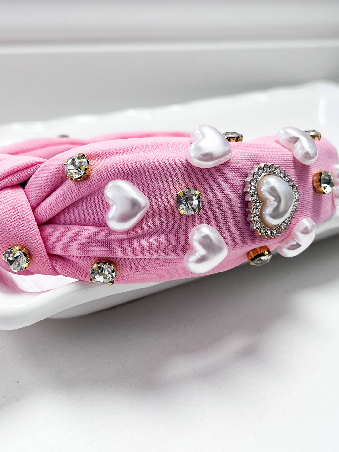 Pearl Heart Headband - Pink