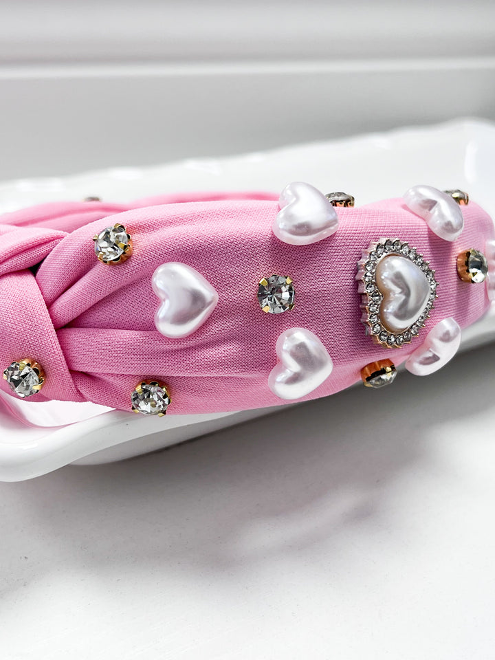 Pearl Heart Headband - Pink