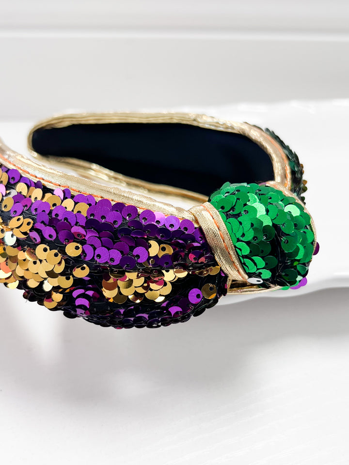 Emily - Mardi Gras Reversible Sequin Knot Headband