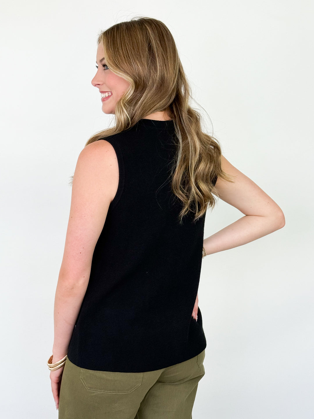 Laura - Button Down Knit Top (Black)